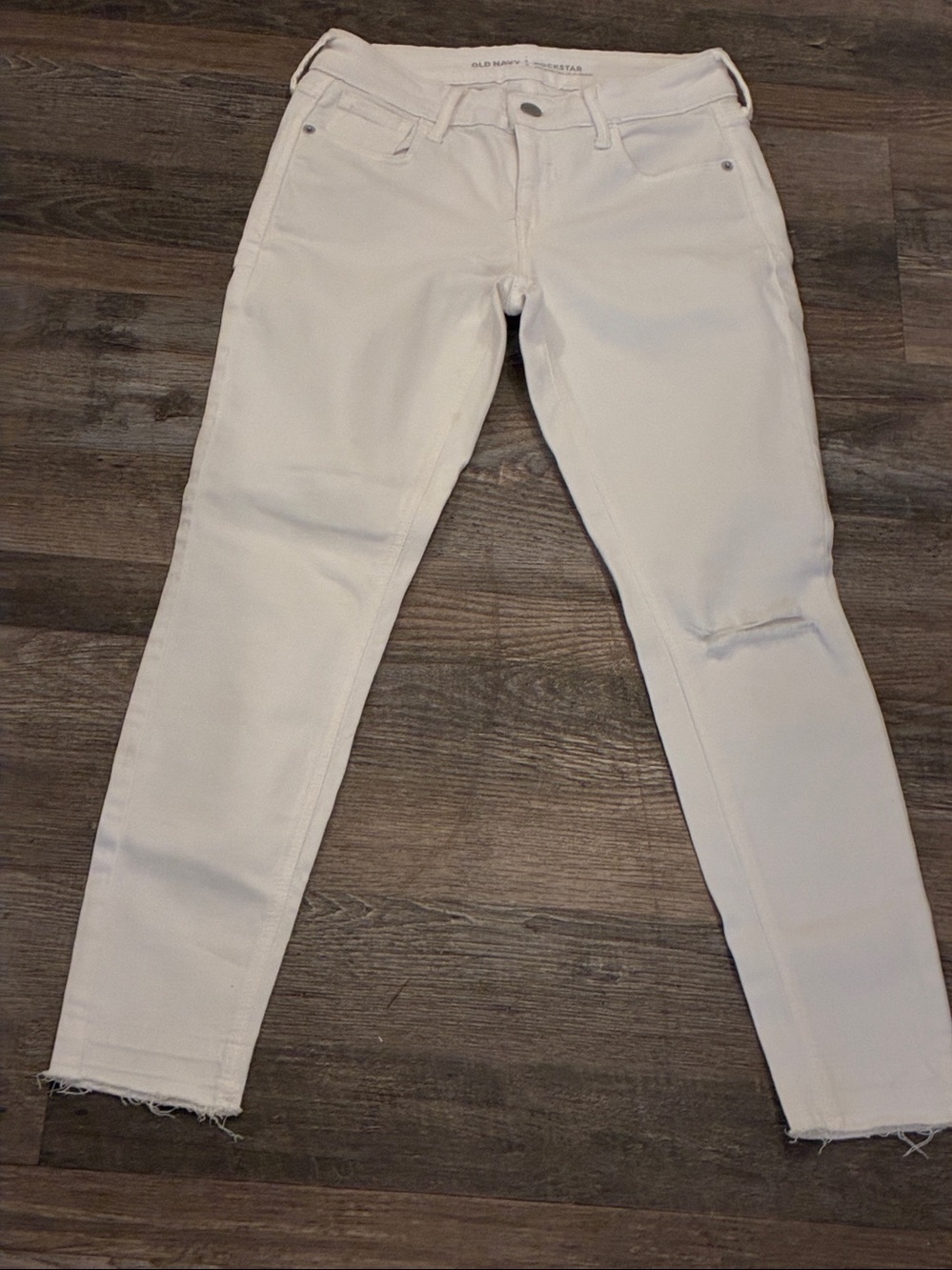 White Old Navy Rockstar Mid Rise Skinny Jeans Built in Stretch Sz 0 Worn 1x